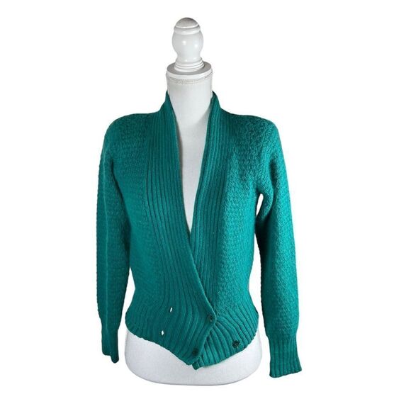 Vintage 80s Liz Claiborne Green Silk Cardigan Sweater - Picture 1 of 8